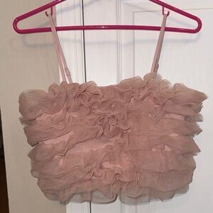 Elegant Ruffled Pink Crop Top